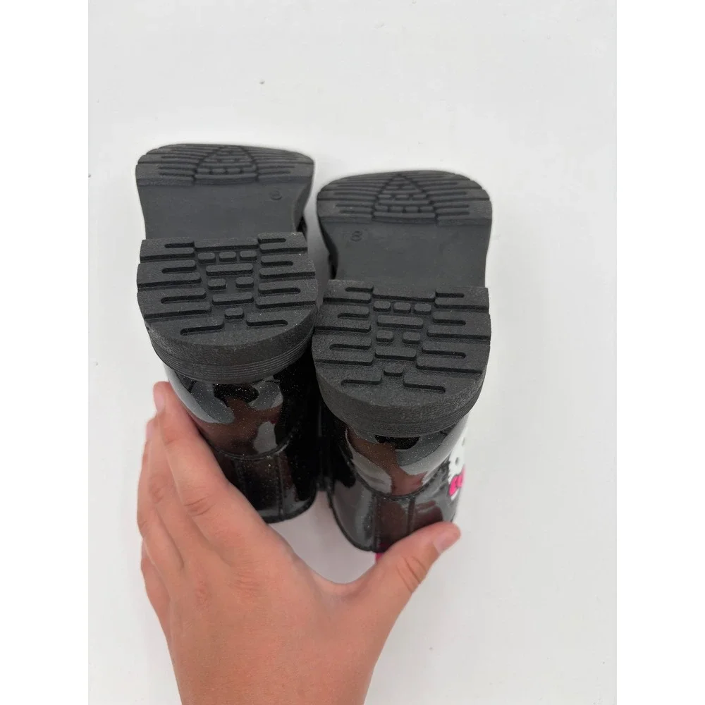 Hello Kitty Kids Black Glitter Combat Boots Pink Accents Size 8 TBNWS008JNA